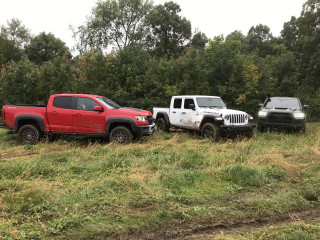 2019 Chevy Colorado ZR2 Bison, 2020 Jeep Gladiator, 2020 Toyota Tacoma TRD Pro, from left 