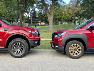 2021 Ford Ranger Tremor, left, and 2021 Honda Ridgeline HPD, right