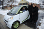 First Smart ForTwo Electric Drive with Roger Penske and Smart USA president Jill Lajdziak, Jan 2011