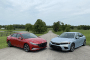 2022 Honda Civic Touring, blue, and 2021 Hyundai Elantra SEL, red