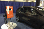BMW i3 electric car and ChargePoint DC fast-charging station at Washington, DC, Auto Show, Jan 2015